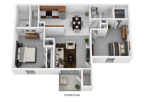 A floor plan of a house with a kitchen, living room, dining room, and bedrooms.